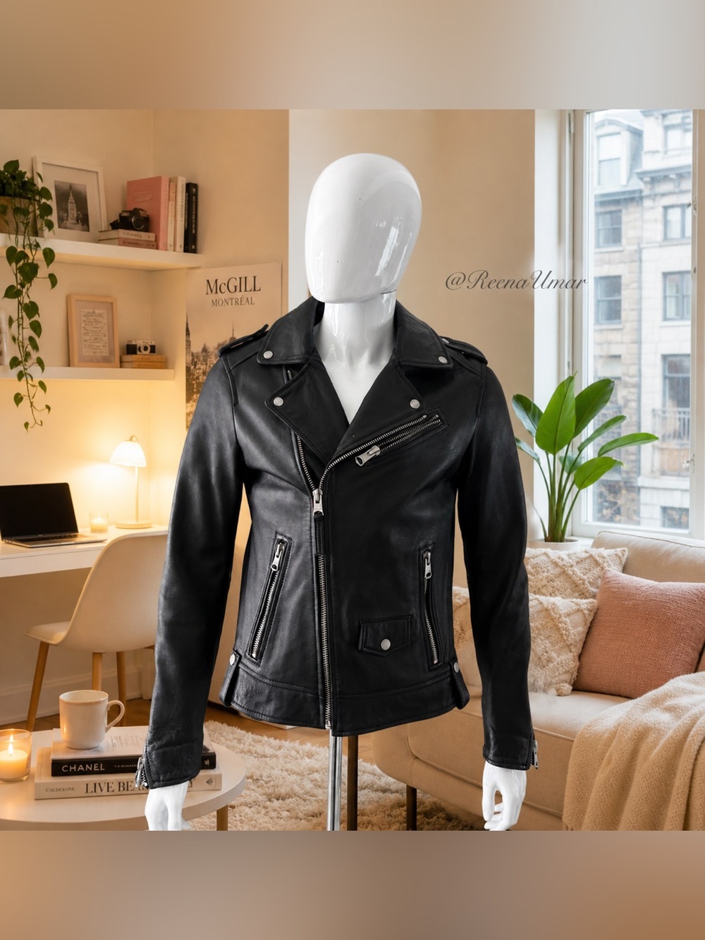 OAKWOOD “ICONIC” Authentic Lambskin Leather Biker Jacket – Men’s Size Small - Picture 4 of 17